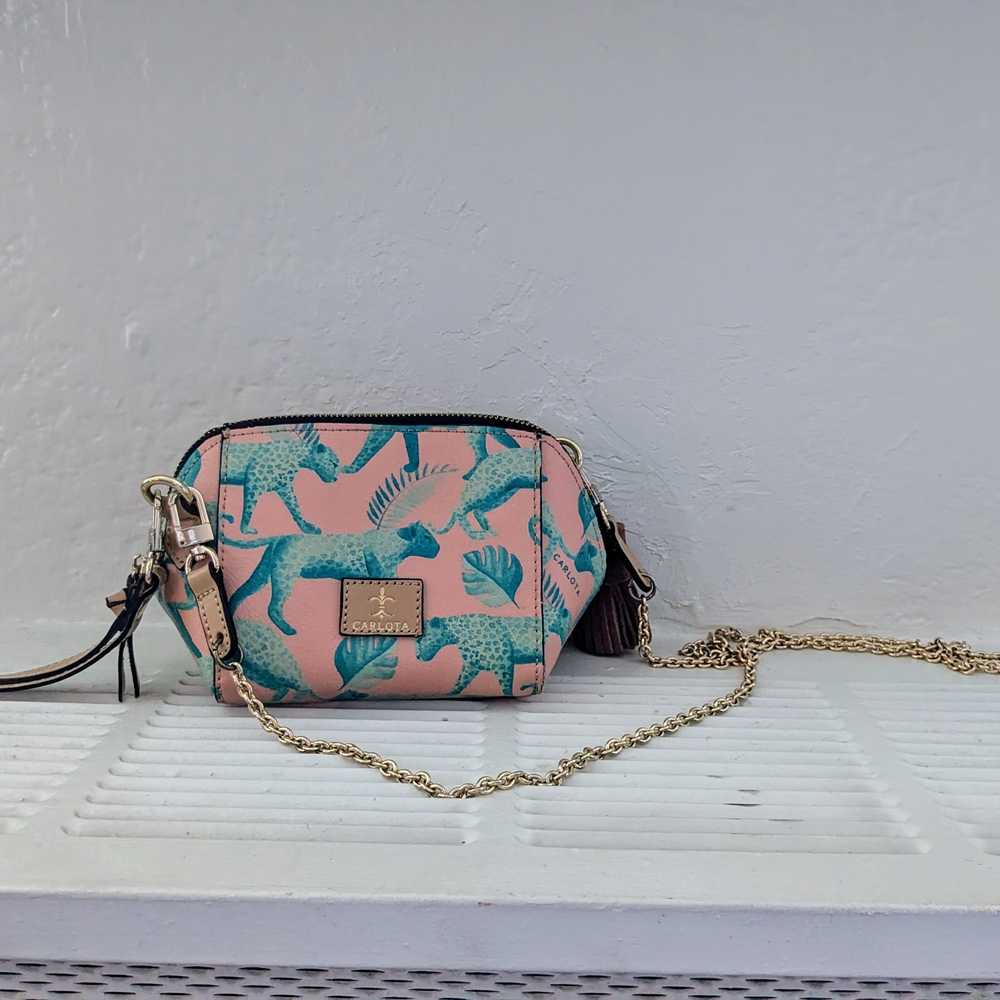 Pink and Teal Animal Print Crossbody Bag